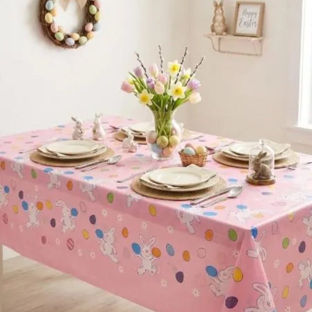 Forum Novelties Easter Multicolored Table Cover with Bunnies & Eggs 1 Count